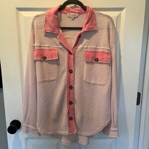 DAVI & DANI Pink Button Down flowy Shirt